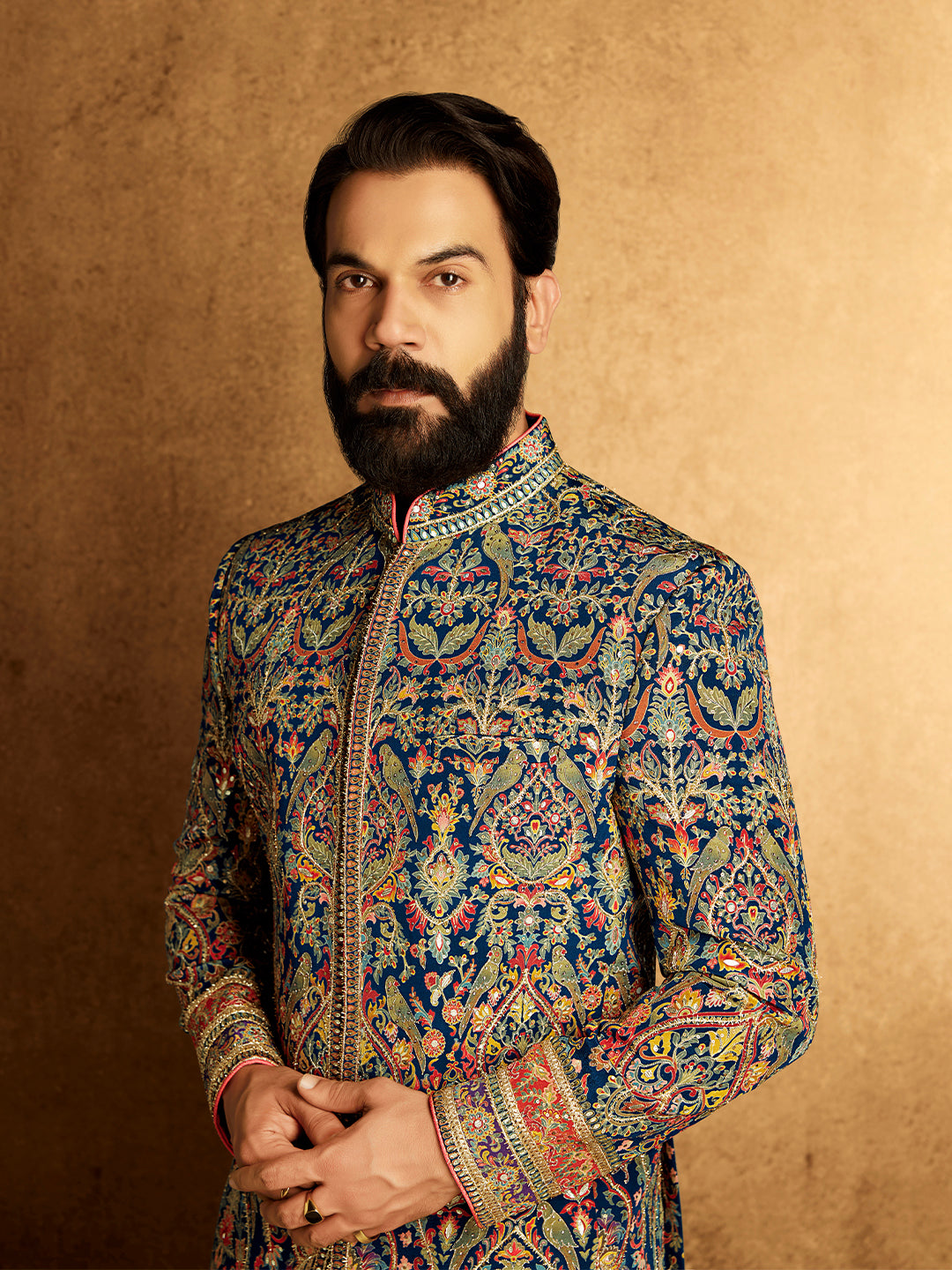 Rajkummar Rao Navy Blue Silk Jodhpuri Set With Heavy Embroidery - KORANM