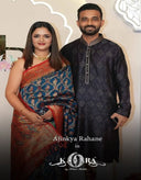 Cricketer Ajinkya Rahane redefines elegance in our navy jacquard printed kurta with churidar.