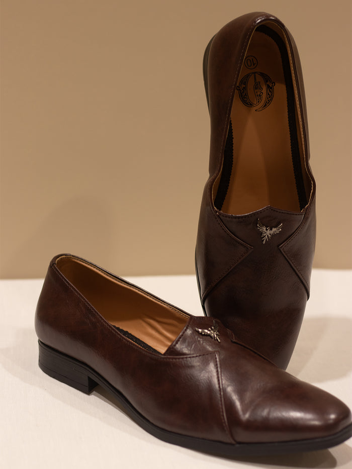 Wine Leather Solid Slip-On Loafers for Men