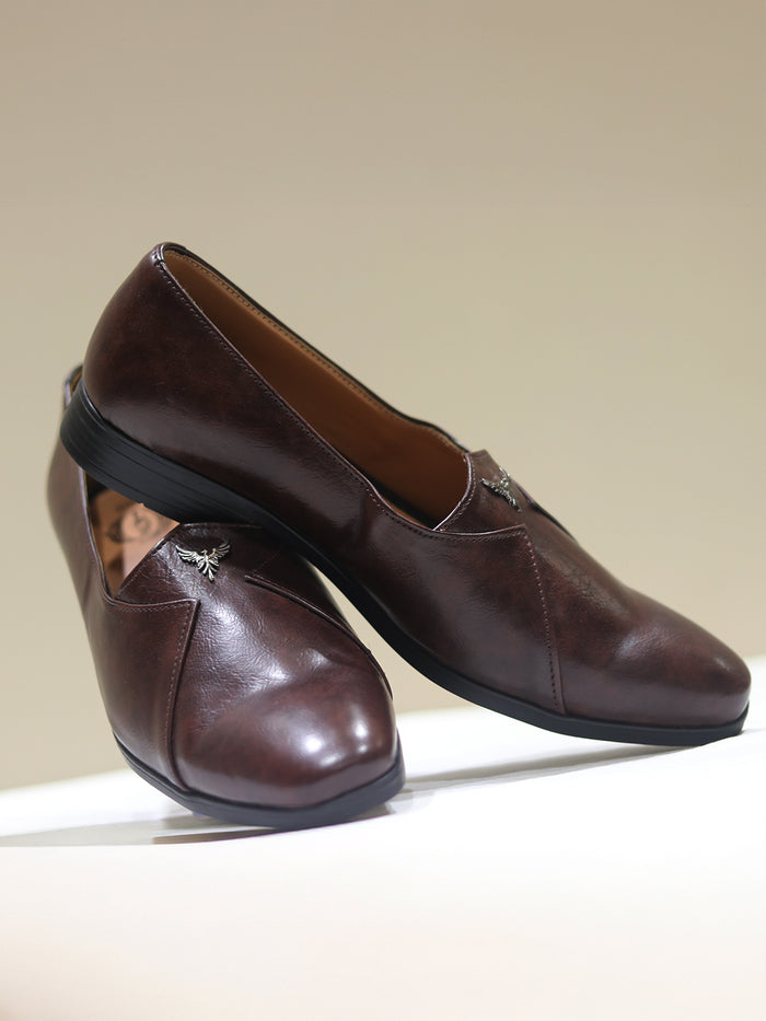 Wine Leather Solid Slip-On Loafers for Men