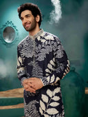 Navy Blue Kurta with Cream Aligarhi Pant for Men