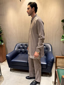 Taupe Grey Premium Rayon Resham Embroidered Kurta with Palazzo Pant Set