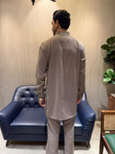 Taupe Grey Premium Rayon Resham Embroidered Kurta with Palazzo Pant Set