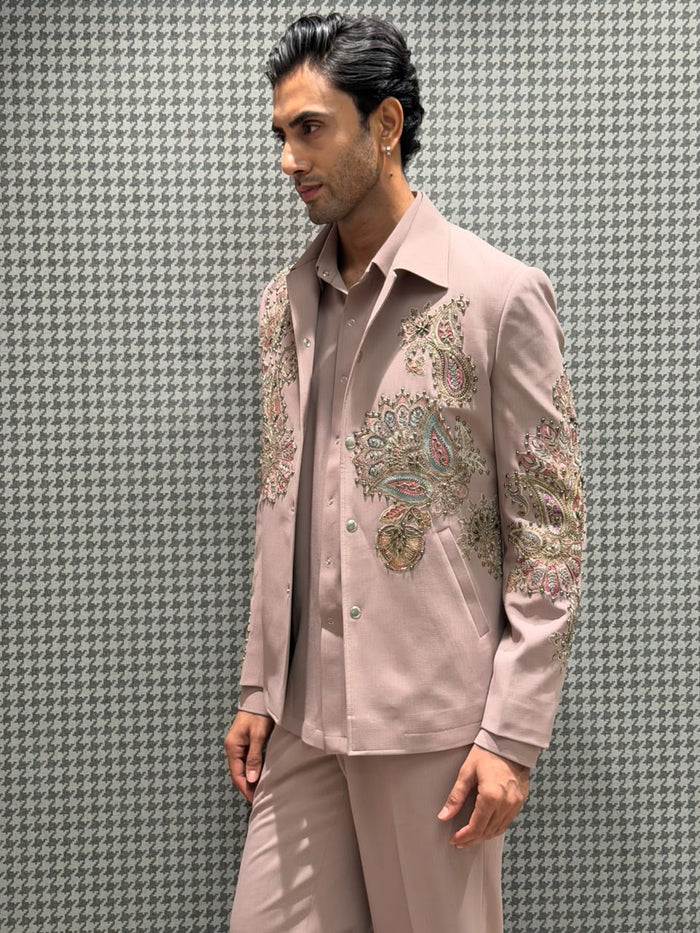 Lavender Terry Rayon Zardozi Embroidered Indo-Western Set