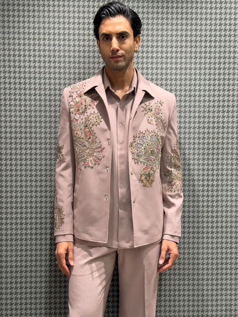 Lavender Terry Rayon Zardozi Embroidered Indo-Western Set