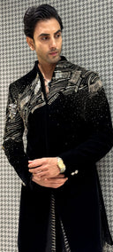 Black Velvet Zardozi & Metal Embellished Indo-Western Kurta with Pants