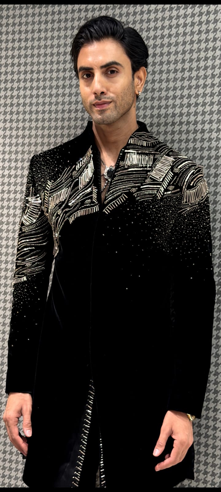Black Velvet Zardozi & Metal Embellished Indo-Western Kurta with Pants