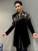 Black Velvet Zardozi & Metal Embellished Indo-Western Kurta with Pants