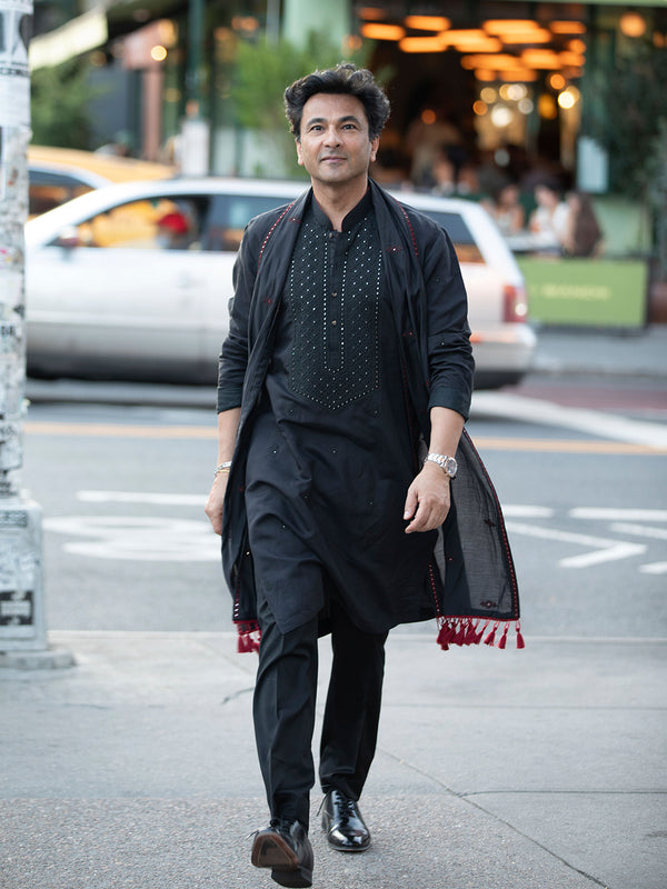 Black Kurta Set with Embroidered Dupatta