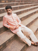 Dusty peach bandhgala Jodhpuri suit for men with cream pant