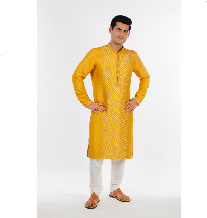 Vibrant Yellow Festive Silk Kurta For Men