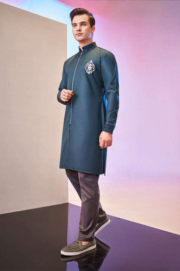 Teal Green Zipper Kurta Set