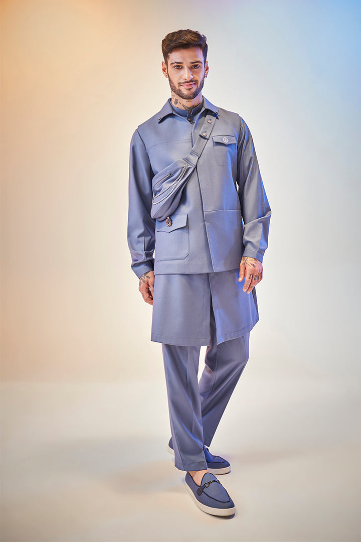 Crayon Blue Blended Rayon Kurta Bandi Set