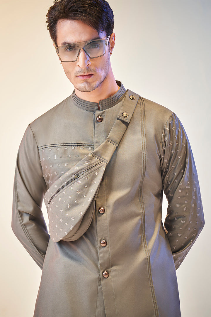 Forest Olive Green Embroidered Fusion Kurta Set