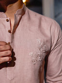 Onion Hand Embroidered Linen Short Kurta