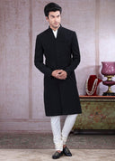 Jet Black Nawabi Sherwani Set