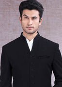 Jet Black Nawabi Sherwani Set