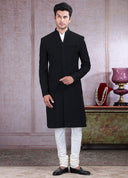 Jet Black Nawabi Sherwani Set