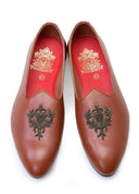 Brown Hand Crafted Zardoshi Embroidered Semi-Leather Jutti - KORANM