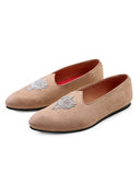 Light Beige Hand Crafted Zardoshi Embroidered Suede Jutti