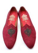 Maroon Hand Crafted Zardoshi Embroidered Suede Jutti