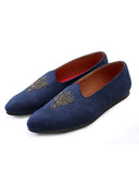 Navy Hand Crafted Zardoshi Embroidered Suede Jutti