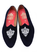 Navy Hand Crafted Zardoshi Embroidered Velvet Jutti
