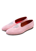 Pink Hand Crafted Zardoshi Embroidered Suede Jutti - KORANM