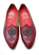 Wine Hand Crafted Zardoshi Embroidered Semi- Leather Jutti