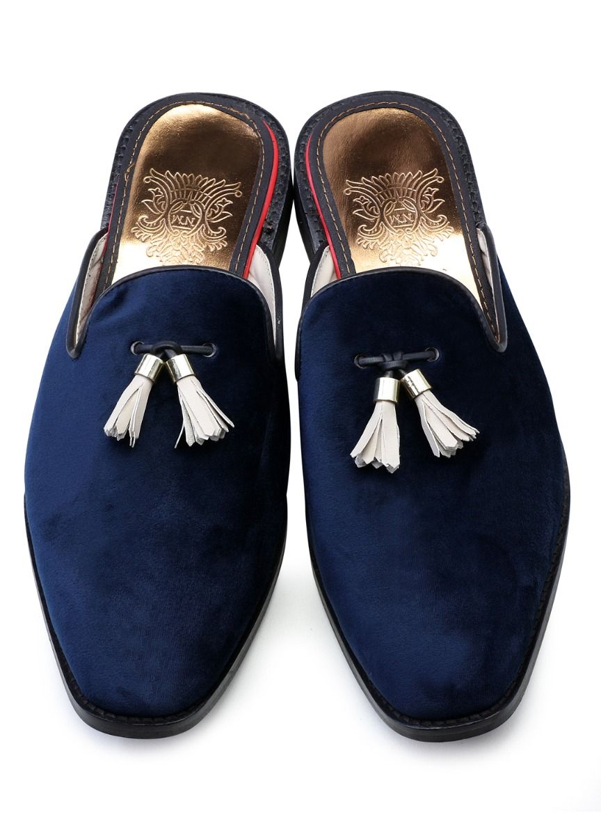 Royal Blue Handcrafted Suede Slip On Shoes - KORANM