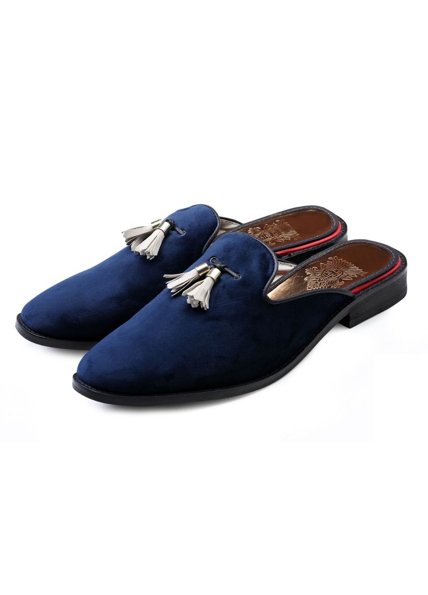 Royal Blue Handcrafted Suede Slip On Shoes - KORANM