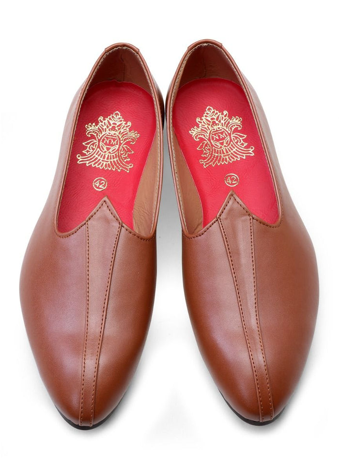 Brown Handcrafted Semi-Leather Jutti - KORANM