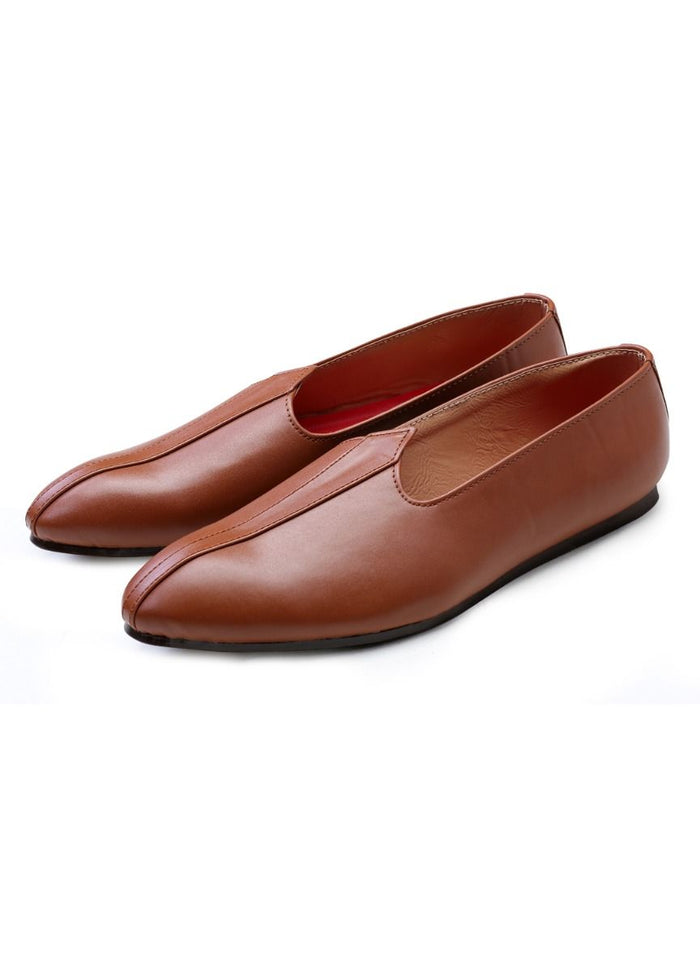 Brown Handcrafted Semi-Leather Jutti - KORANM