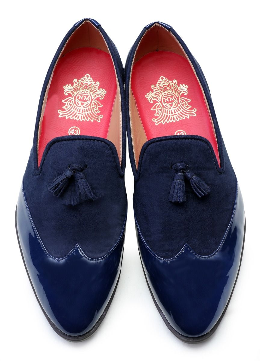 Navy Blue Handcrafted Semi- Leather Shoes