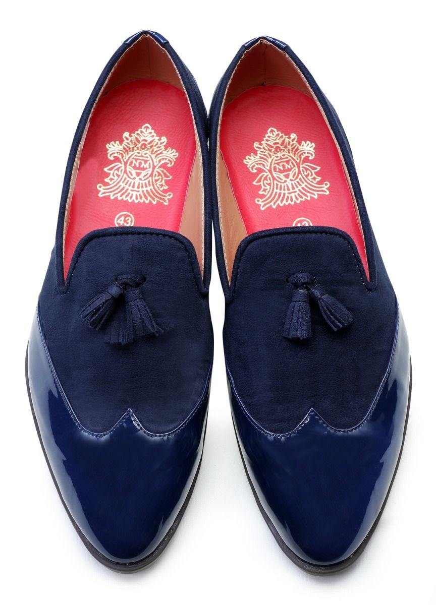 Navy Blue Handcrafted Semi- Leather Shoes - KORANM