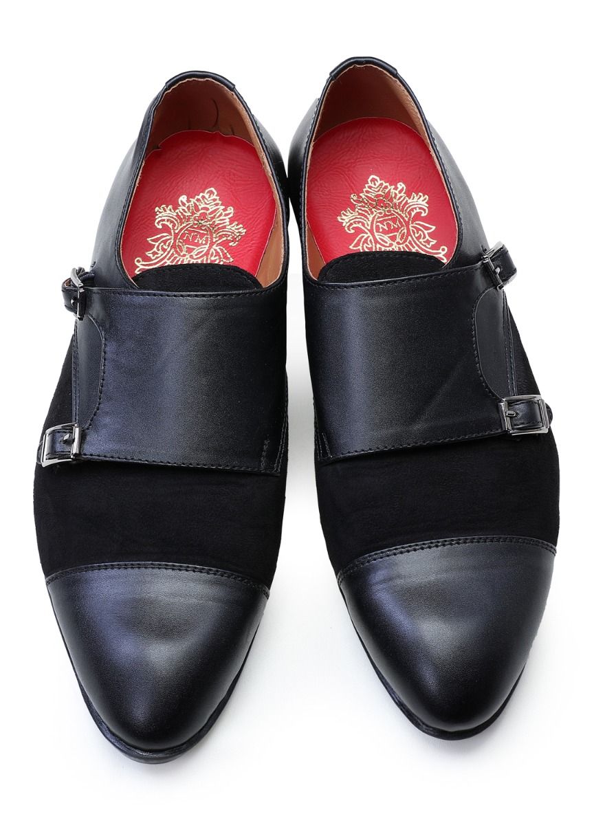 Black Handcrafted Semi-Leather Double Buckle Shoes