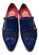 Navy Handcrafted Semi- Leather Double Buckle Shoes