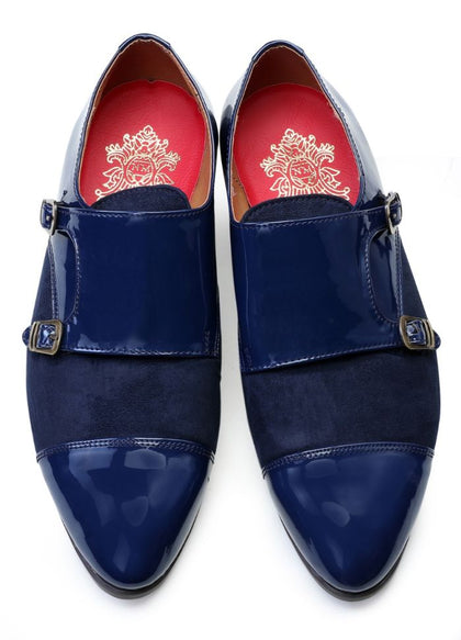 Navy Handcrafted Semi- Leather Double Buckle Shoes