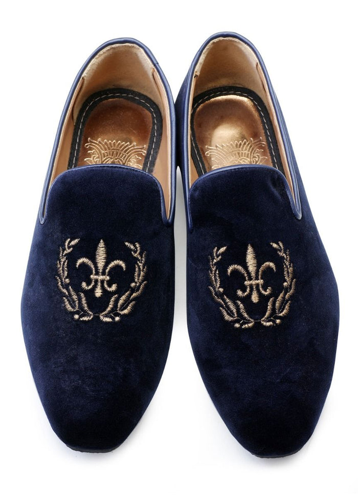 Navy Hand Crafted Embroidered Suede Jutti - KORANM