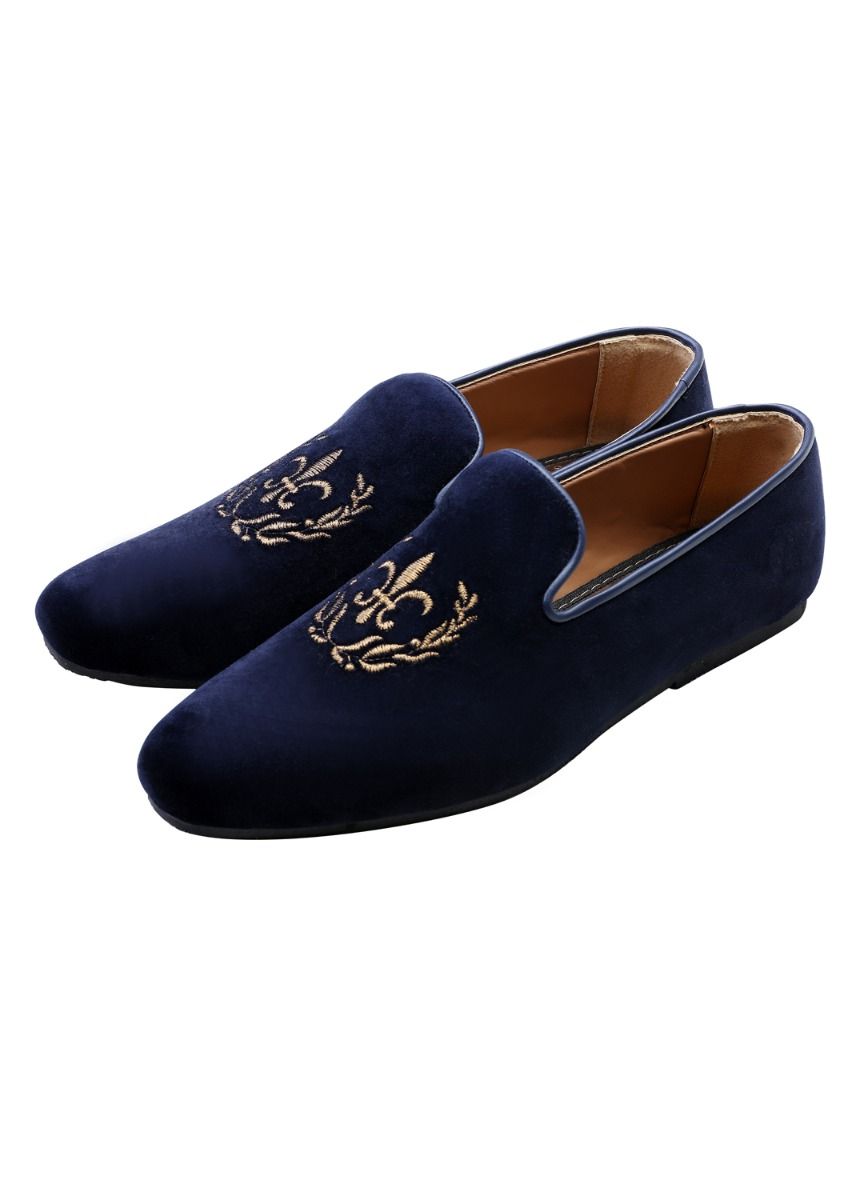 Navy Hand Crafted Embroidered Suede Jutti - KORANM