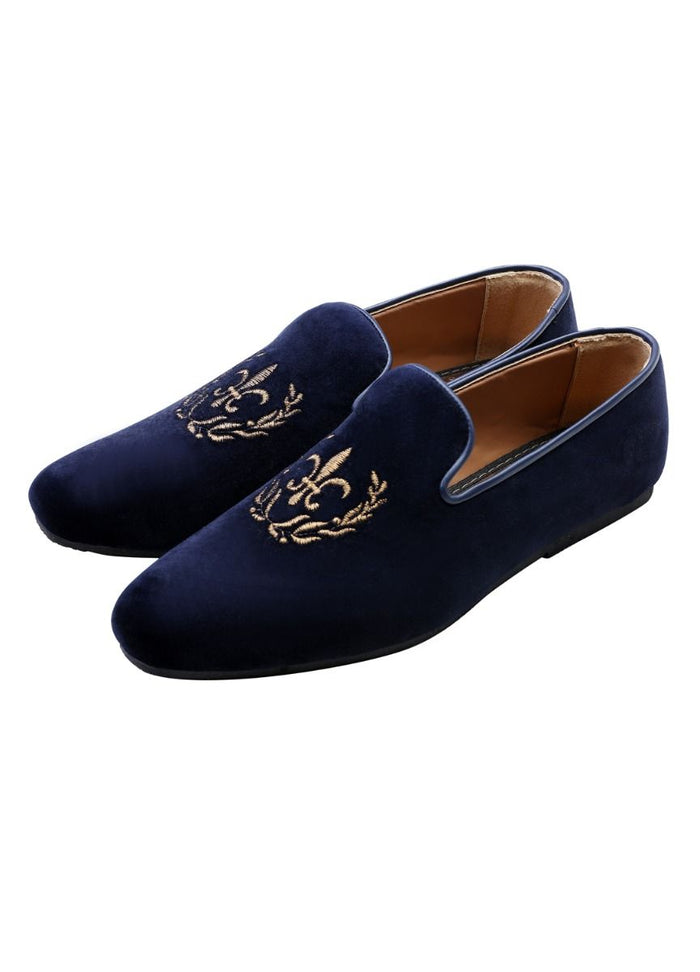 Navy Hand Crafted Embroidered Suede Jutti - KORANM