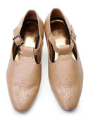 Beige Handcrafted Punched Semi- Leather Sandals