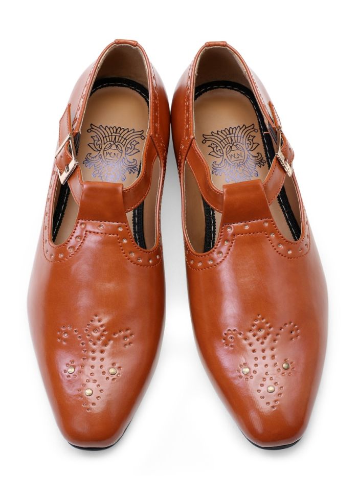 Tan Brown Handcrafted Punched Semi-Leather Sandals
