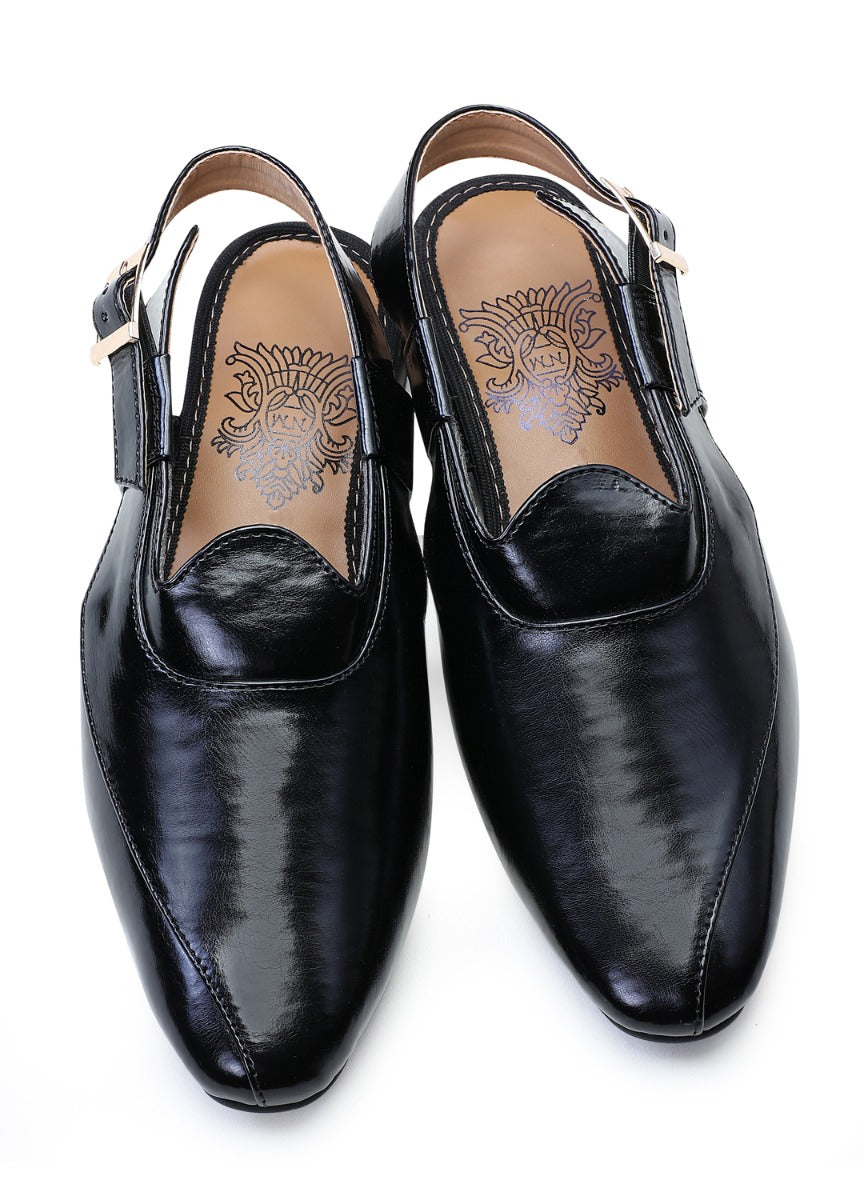 Black Handcrafted Semi-Leather Sandals - KORANM