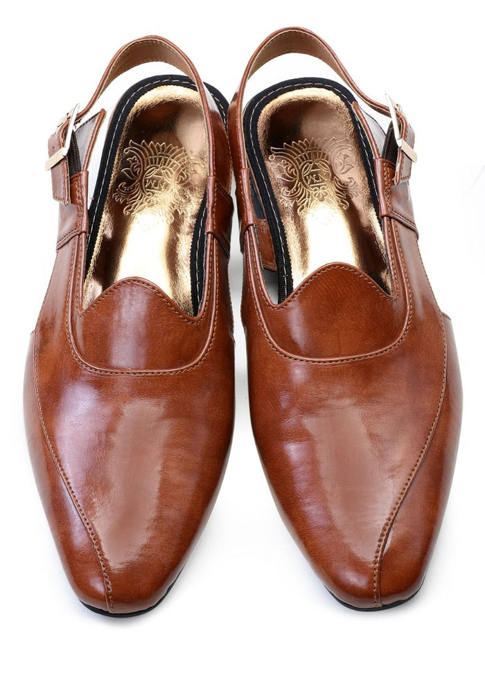 Tan Handcrafted Semi- Leather Sandals - KORANM