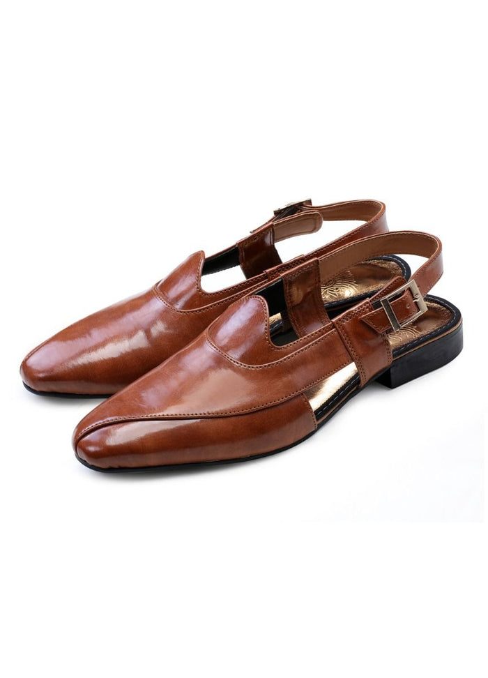 Tan Handcrafted Semi- Leather Sandals - KORANM