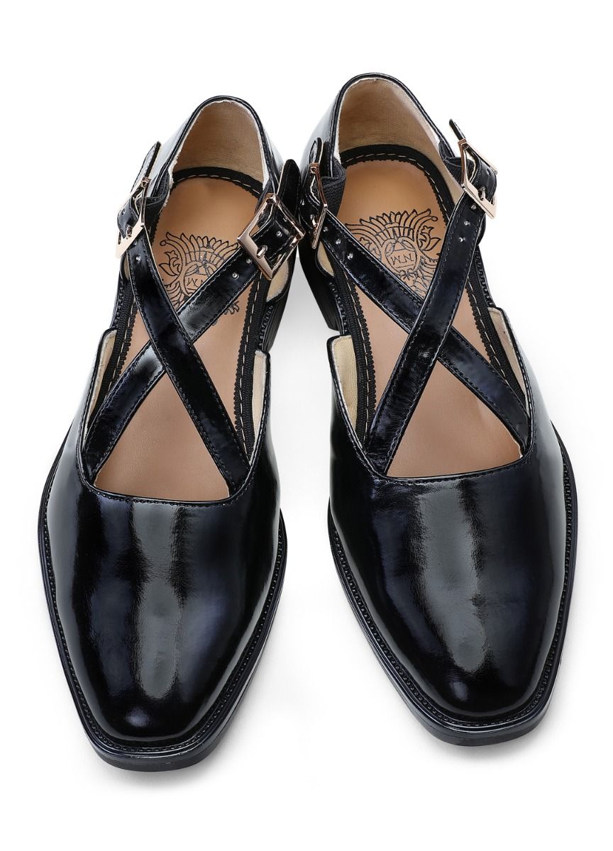 Black Handcrafted Semi-Leather Sandals - KORANM