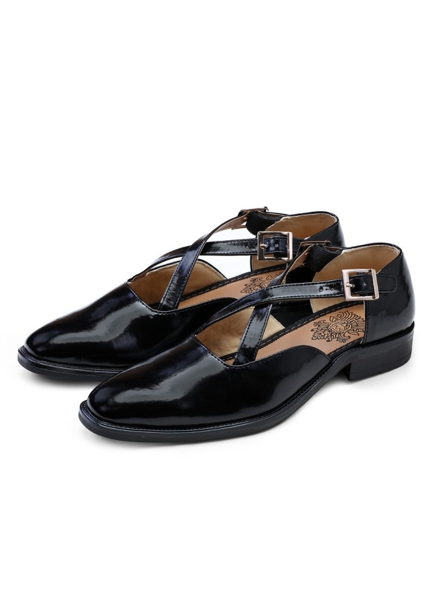 Black Handcrafted Semi-Leather Sandals