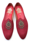 Maroon Hand Crafted Zardoshi Embroidered Suede Jutti