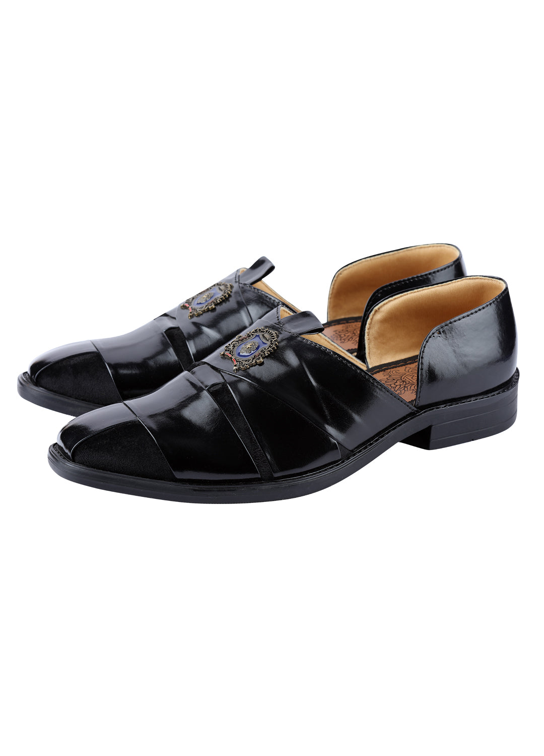 Black Hand Crafted Semi-Leather Sandal - KORANM